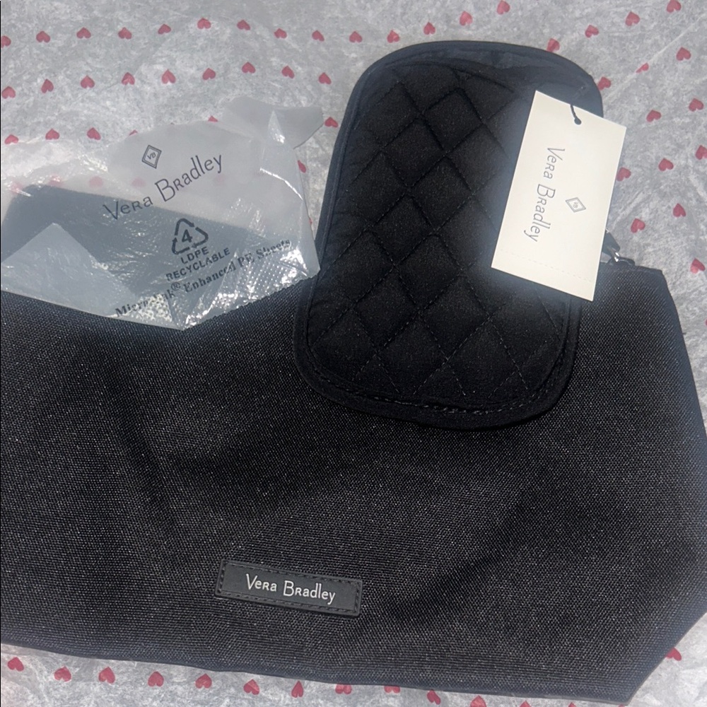 Vera Bradley Black Quilted Cosmetic Pouch Set with Card Case
